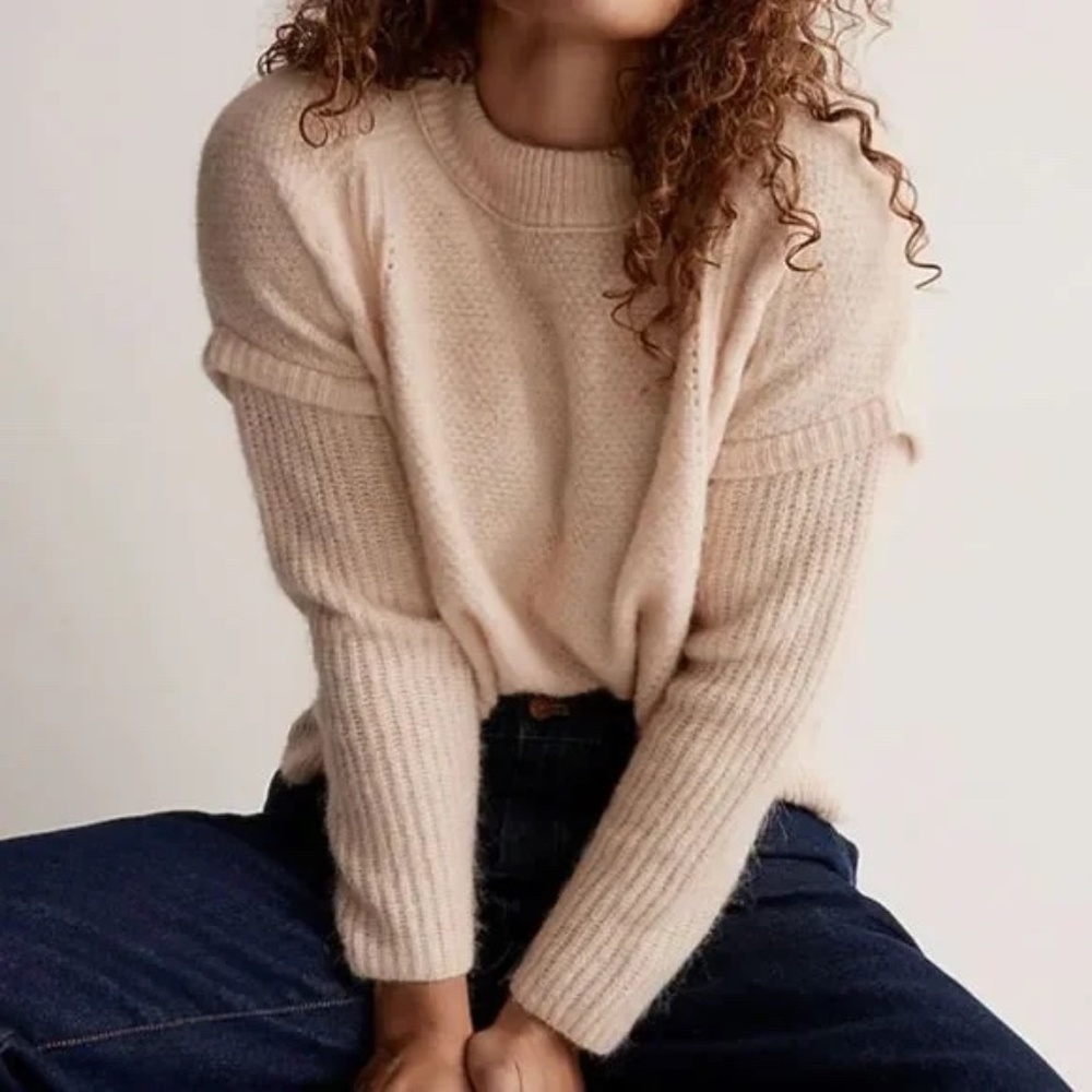 Madewell Cable Knit Havener Pullover Sweater Wool & Alpaca Cream